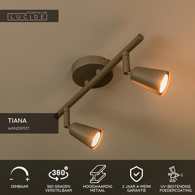 Lucide TIANA - Wandspot / Wandlamp - 2xGU10 - Taupe | Essential